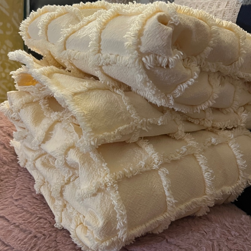 Soft Butter-Yellow Pillow Shams ~ Waffle Textured Cotton~2
